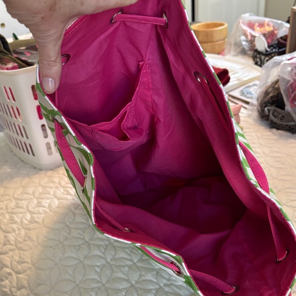 Green and Pink Zebra Print Tote Bag Over the Shoulder 17 x 19 inches Drawstring - Picture 10 of 11